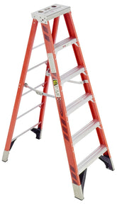 WERNER 7406 Step Ladder, 10 ft Max Reach H, 7-Step, 375 lb, Type IAA Duty Rating, 3 in D Step, Aluminum/Fiberglass